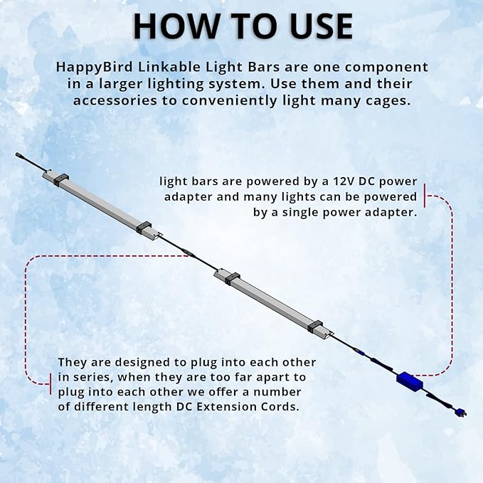 HappyBird Lightning (A Divison of M&M Cage) 24" LED linkable Light bar Without Power Source for Multiple Bird Breeder Cages, Full Spectrum LED. Will NOT Run ON ITS OWN (6 Pack)