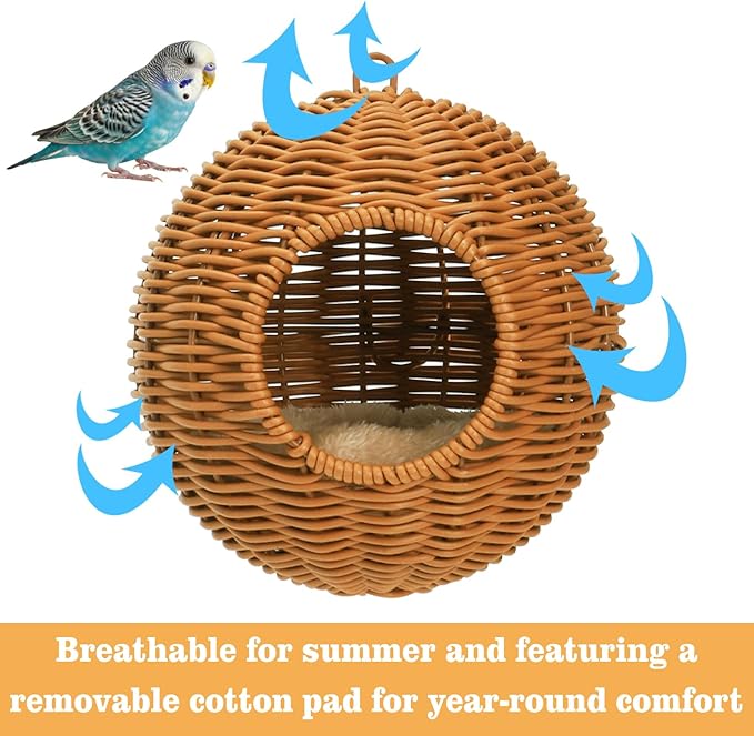 ZENFUN Steel Frame Bird Nest for Cage, Washable Small Bird Bed Chewproof with Plush Pad, Hammock Hideout Lay Eggs Parakeet Nest Sleep, Parakeet Warm Bed House Hut for Lovebird, Canary, Budgie, Finch
