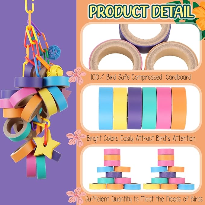 Skyygemm 60 Pcs Parrot Toys Bagels Bird Toys, Durable Cardboard for Bird Toy Bagels Chewing Shredding Foraging Foot for Medium Large Parrot, Macaw, African Greys Cockatoos Eclectus Senegal