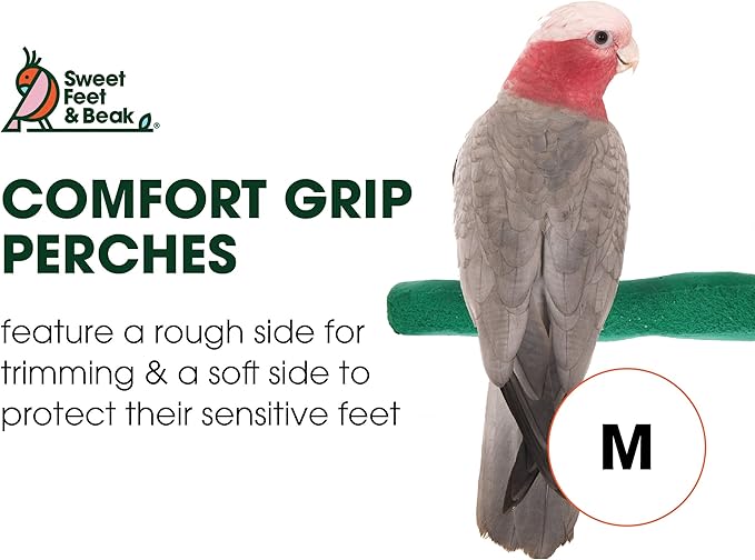 Sweet Feet and Beak Comfort Grip Safety Perch for Bird Cages - Pedicure Perch for Birds to Keep Nails and Beaks in Top Condition - Safe Easy to Install Bird Cage Accessories M 8.5" - Green