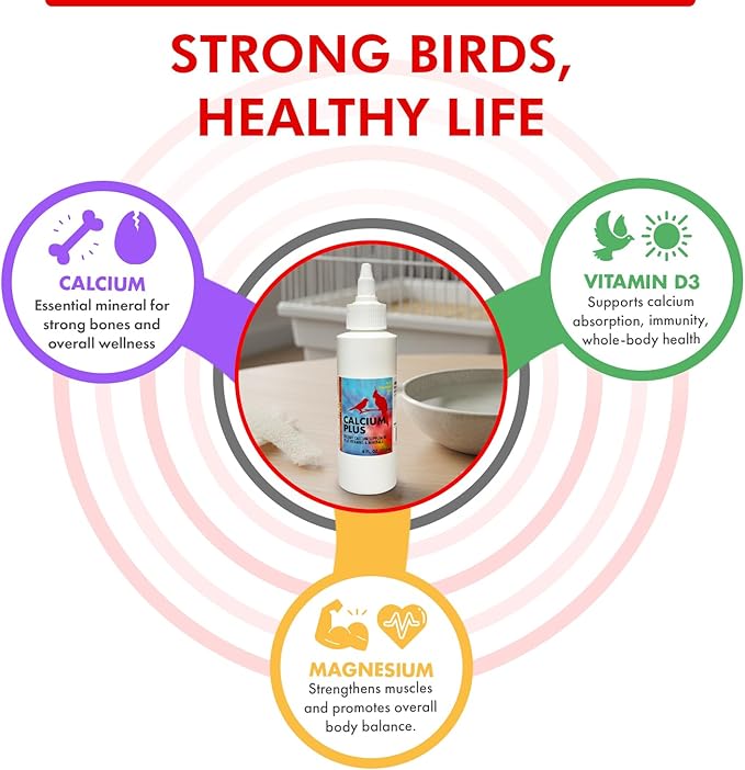 Morning Bird Calcium Plus Liquid for Birds – Calcium Supplement with Vitamins and Minerals for Strong Eggshells, Healthy Bones - Support Growth, Breeding, and Wellness for All Birds 4 Fl Oz