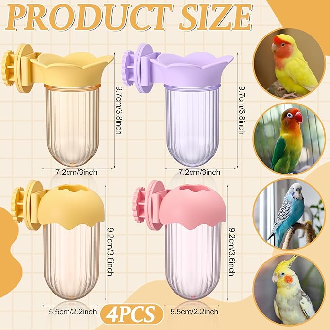 4 Pcs Millet Holder for Bird Cage Feeder Parrot Vegetable Veggies Holder No Mess Bird Feeder Cups for Fruit with Water Storage to Keep Fresh Hanging Cage for Parakeet Macaw Lovebirds