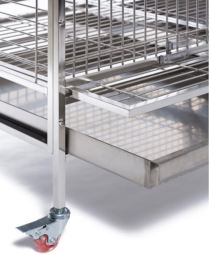 Prevue Pet Products Imperial Extra Large Stainless Bird Cage - Big Birdcage Ideal for Parrots, Cockatoos, Macaws, Included Perch and Cups, Durable Cage with Wheels - Gray, Extra Large