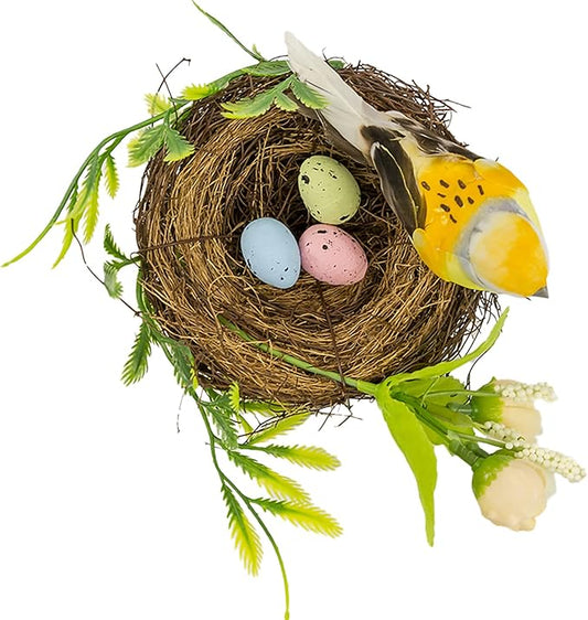 Berfutall-Easter Artificial Nest Natural Bird Nest Kit Includes Artificial Twig Nest, Fake Foam Feather Birds, Foam Eggs Ornaments for Crafts Home Party Decor
