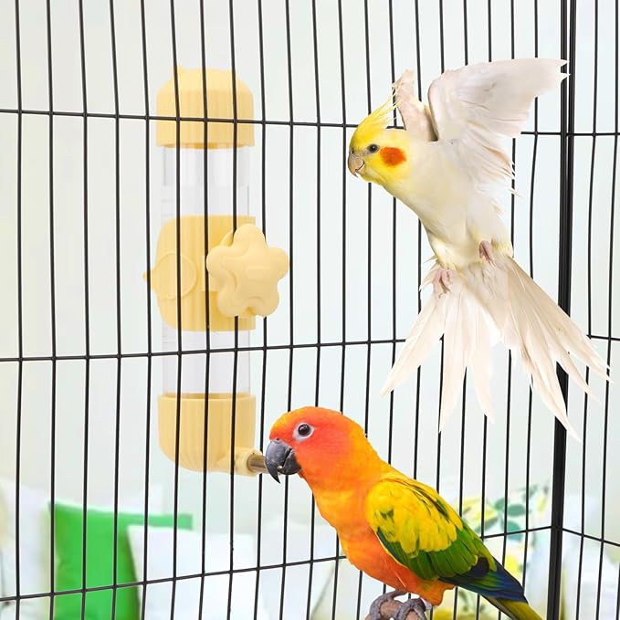 Wontee Bird Water Dispenser Parrot Waterer Automatic Bird Water Feeder for Medium Birds Cockatiel Conure Caique (Yellow (6.8oz))
