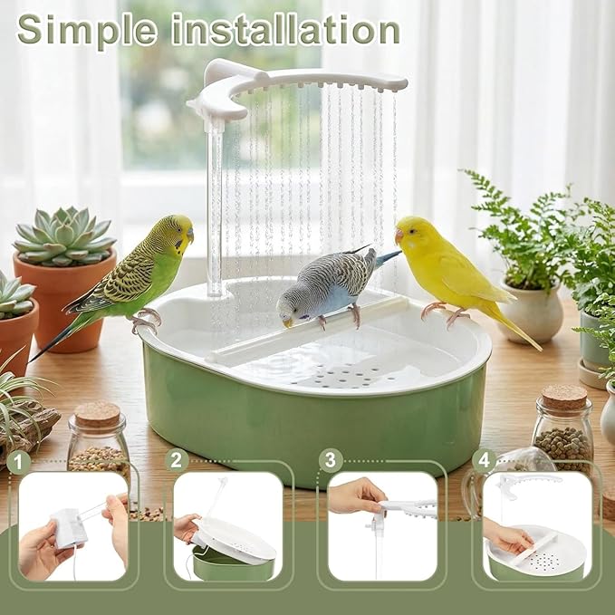 Automatic Birds Shower, Bird Accessories, Birds Bath Tub with Circulating Water Faucet, Bird Shower Fountain, Indoor Fountain with USB Pump for Small to Medium Pet Birds