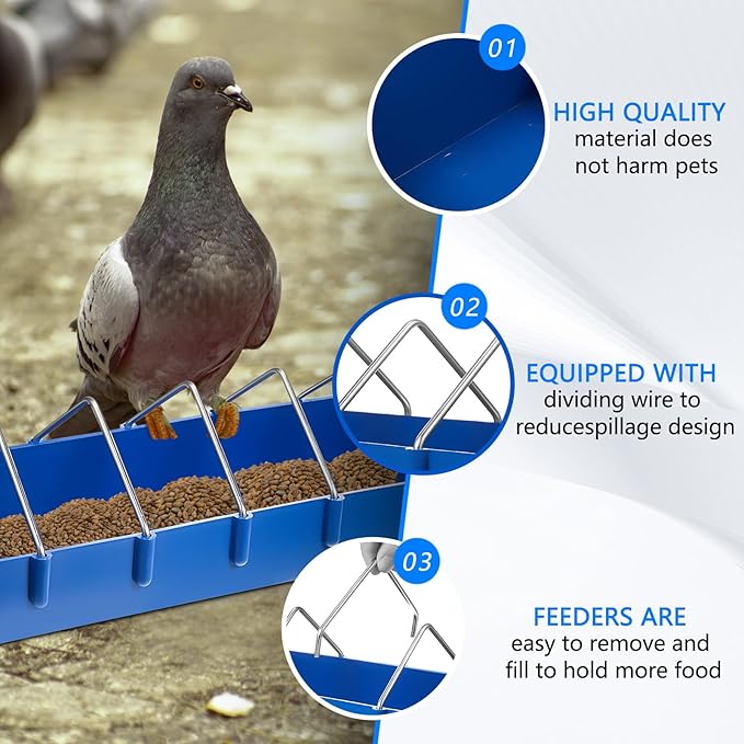 Tioncy 4 Pack Large Pigeon Feeder Bird Dispenser 8 Slot Poultry Feeder Bowl Thick Chicken Feeding Dish Tool Slot Container for Bird Chicken Duck Poultry Parrots, with Removable Steel Wire Partition