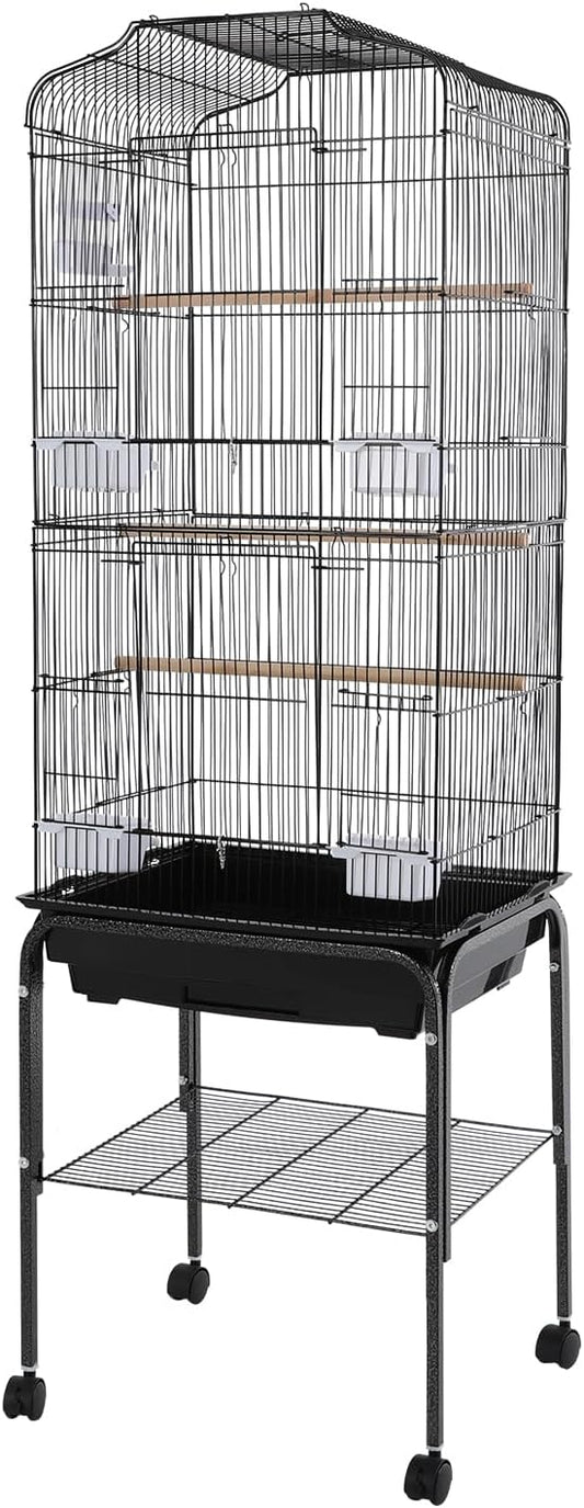 Extra Large Bird Cage, 54 Inch Wrought Iron Bird Cage Open Top Parakeet Cage w/Slide-Out Tray for Parrot, Cockatiel, Budgie, Parakeets, Lovebird, Small Medium Birds 18 * 14.6 * 54In(Black-1)
