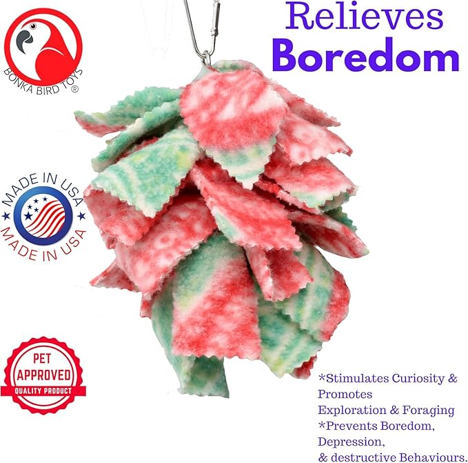 Bonka Bird Toys 1556 Small Fluff Bird Toy – Shreddable Parrot Toy for Budgies, Cockatiels & Small Birds – Colorful Hanging Cage Enrichment Chew Toy (Pack of 2)