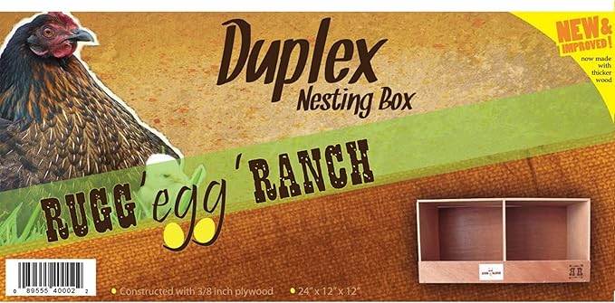 Rugged Ranch Duplex 24"x12"x12" Dual-Compartment Hen Nest Cubby for 2 to 4 Hens - Wooden Chicken Coop Accessory for Interior Use, Furniture-Grade Wood, Easy Assembly