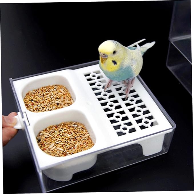 No Mess Bird Feeder, 3-in-1 Bird Cage Feeder, Transparent No Mess & Bath with Pull-Out Design Easy Clean for Parakeets Parrots Garden Balcony Fence, for Cage