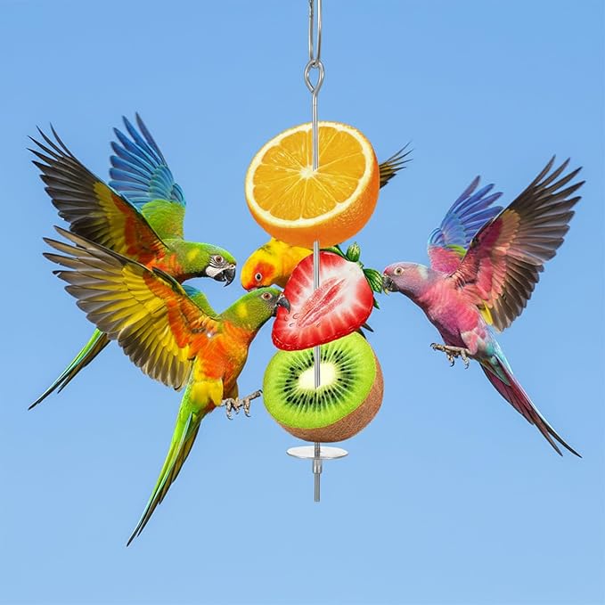 3Pcs Bird Cage Food Holder, 3 Sizes Stainless Steel Parrot Fruit Stick Feeder Fruit Vegetable Treats Skewer Bird Cage Feeder Foraging Toy for Parakeet Budgie Macaw