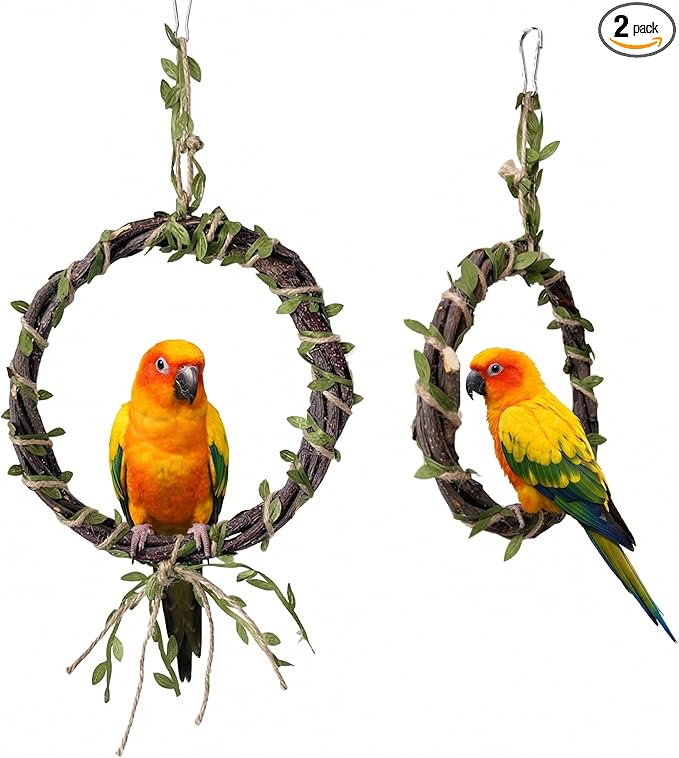 2-Pack Bird Woven Vine Swing Toys, Parrot Standing Climbing Perch,Bird Cage Toys for Budgerigar, Parakeet, Conure, Cockatiel, Mynah, Love Birds, Finches and Other Small to Medium Birds