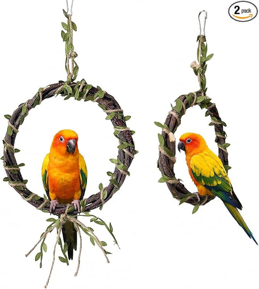 2-Pack Bird Woven Vine Swing Toys, Parrot Standing Climbing Perch,Bird Cage Toys for Budgerigar, Parakeet, Conure, Cockatiel, Mynah, Love Birds, Finches and Other Small to Medium Birds