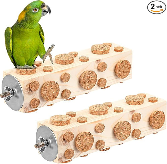 Skyygemm 2 Pieces Bird Chew Toy Wooden Foraging Toys for Birds Parrot Cork Stopper Toys Woodpecker Feeding Toy for Macaws, Small Parakeets, Conures, Budgies, Finches Conure Cockatiel