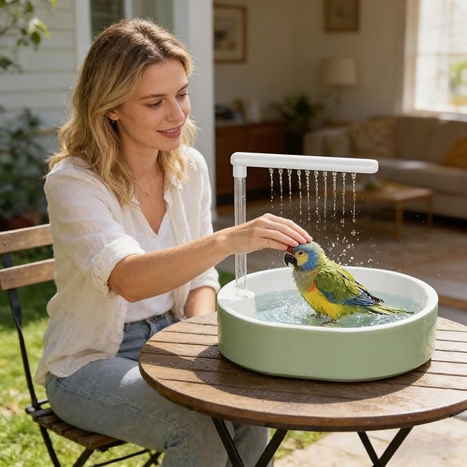 Parrot Shower, Automatic Parakeet Bird Bath for Cage Indoor,Parrot Bird Shower Budgie Bath Guard, Pet Accessory, Automatic Circulating Water Bathtub for Pet, Lovebird, Finches, Conure (White)