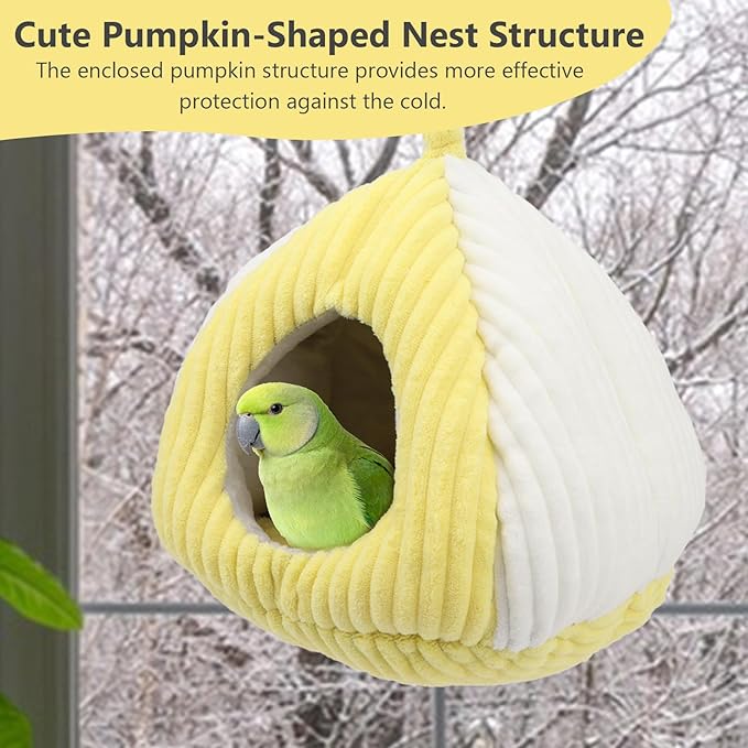 Hypeety Bird Nest Winter Warm Hammock Bed for Cage Bird Shed Hut Tent Cozy Hanging Nest House for Small Pet Parakeet Conure Cockatiel Budgies Lovebird Bird Cage Accessories (Yellow, M)