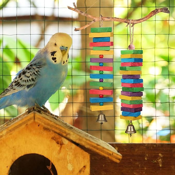NOLITOY Bird Toys: 100 Pcs Wooden Blocks, Parrot Chew Toys Beak Trim Foot Craft Cage Parts DIY Shredding Playing for Macaw Conure African Grey Indoor Gift for Bird Lovers (Mixed Colors)