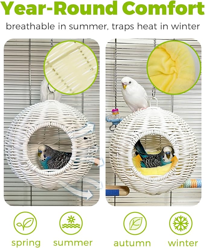 Chewproof Steel Frame Bird Nest for Cage, Washable Small Bird Bed Hammock Hideout Lay Eggs Parakeet Nest Sleep, Parakeet Warm Bed House Hut for Lovebird, Canary, Budgie
