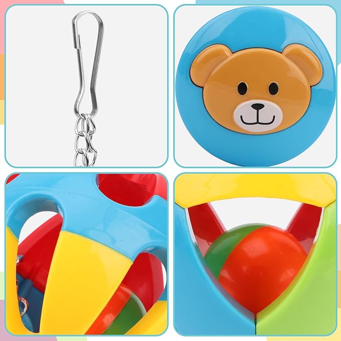 Hypeety Parrot Colorful Ball Toys with Bell Cage Hanging Chewing String for Parakeet Conure Cockatiel Small Medium Birds (A+B+C)