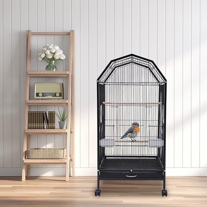 Parakeet Bird Cage with Stand, Metal Pet Bird Flight Cages, Large Finch Bird Cage. for Conure Canary Parekette Macaw Finch Cockatoo Budgie Cockatiels Parrot Pet House,Black
