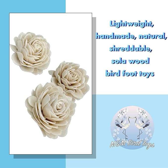 5177 Pk3 Medium Sola Chrysanthemum - Handmade beautiful soft sola wood flowers, Delicate chewable petals, Lightweight, Stuff treats inside, Great for Cockatiels Conures Budgies Parrotlets and more