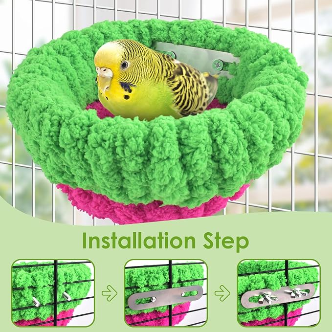 KATUMO Bird Nest, 7inch Small Parrot Breeding Bed for Budgie, Parakeet, Cockatiel, Conure, Lovebird, Canary, Finch Birds (Green/Rose, Large)