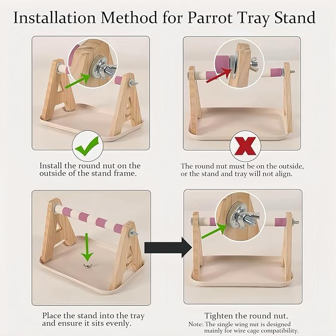 Wood Bird Perches Stand，2-in-1 Parrot Perch Stand，Portable Bird Stand，9.1''L*5.3''W*5.7''H Bird Training Perch with Removable Plastic Tray for Small and Medium-Sized Birds Play Stand(Cheese-Pink)