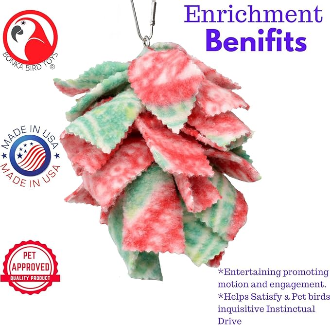 Bonka Bird Toys 1556 Small Fluff Bird Toy – Shreddable Parrot Toy for Budgies, Cockatiels & Small Birds – Colorful Hanging Cage Enrichment Chew Toy (Pack of 2)