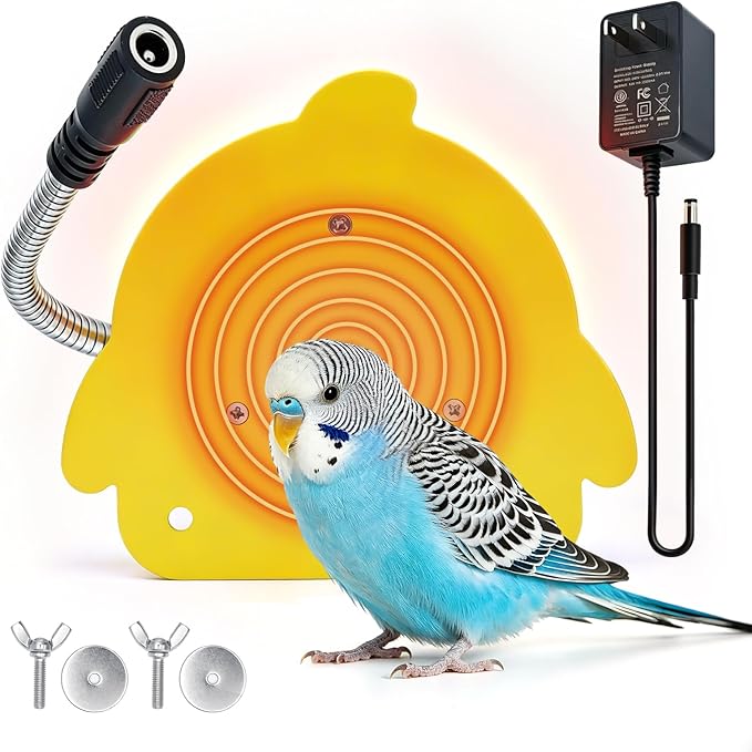 Bird Heater for Cage Parakeets Snuggle Up Heated Pad Bird Warmer for Parrot Parakeets Conure, Warm Bird Perch Stand Birds Cage Accessories and Supplies (Yellow)