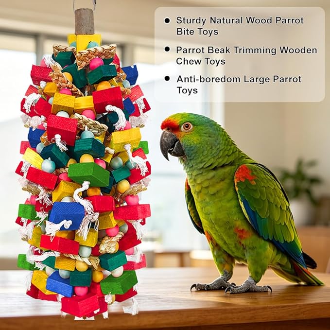 Extra Large Bird Toys for Macaws Cockatoos Amazons Chew - Natural Wood Parrot Chewing Toy with Foraging, Bird Cage Activity Center