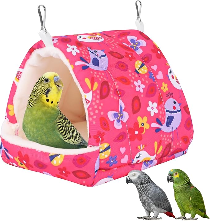 Bird Bed for Cage Warm Winter Nest Hammock with Hanging Hook Cage Accessories for Small Birds Parakeets Cockatiels Love Birds Cockatiels Conures Hamster (Red, S)