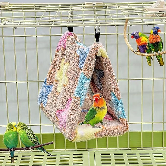 2 Pack Bird Nest Plush Snuggle Bird Hammock Hanging Bird Cave Parrot Sleeping Bed Shed Hut Hanging Tent for Budgies Finch Parakeet Cockatiel Cockatoo Lovebird-Star Pattern (Brown&Purple)