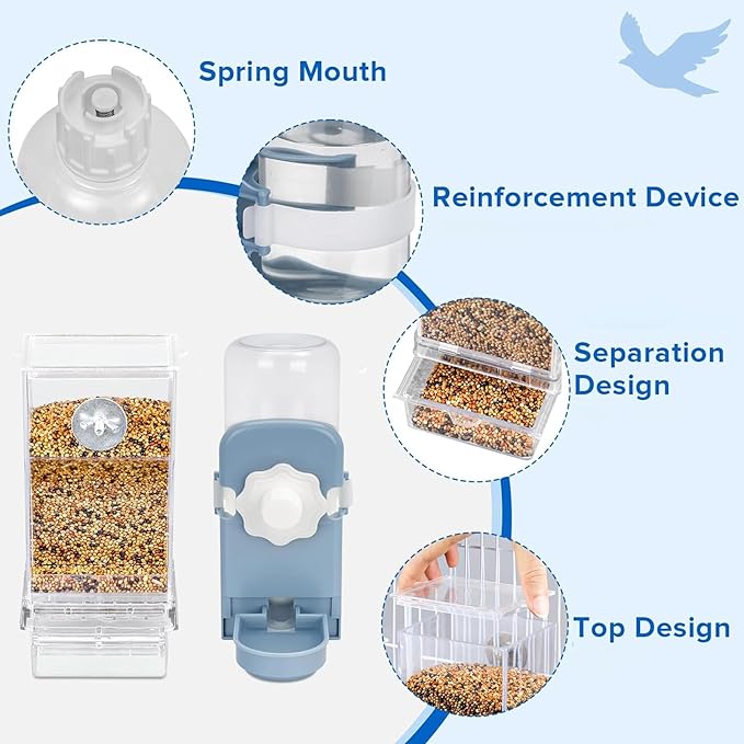 Automatic Bird Feeder and Waterer Set Cage Accessory for Parakeets, Parrots, Cockatiels, Finches, Lovebirds, Budgies and Canaries