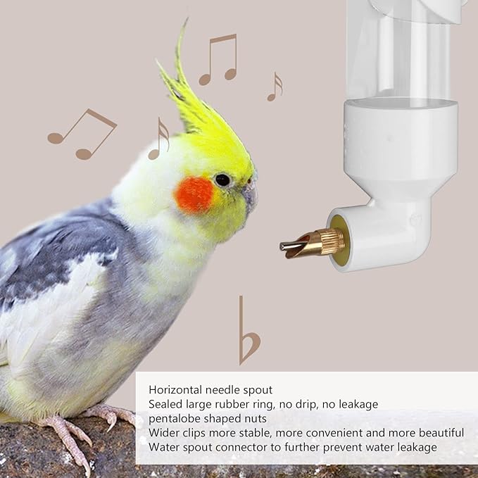 Parrot Automatic Drinking Device - Acrylic Bird Water Bottle for Small to Large Parrots - Safe, Leakproof, Easy to Install - Pet Bird Water Feeder - 220ml Capacity (White)