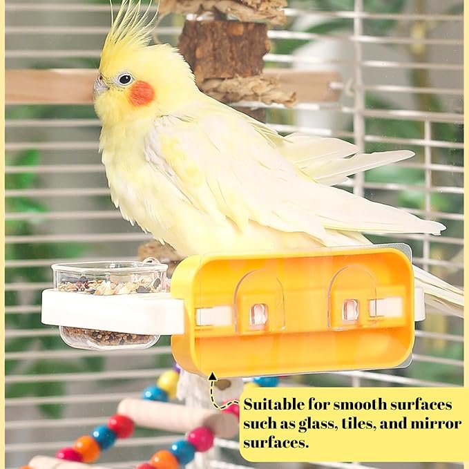 Hamiledyi Bird Cage Feeder with Platform Bird Feeding Cups with Perch Stand Feeder Bowl Cage Accessory for Parakeets Conures Cockatiels Parrot Lovebird