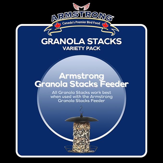 Armstrong Wild Bird Food Variety Flavor Granola Stacks, Pack of 4 - Royal Jubilee Brilliance, Jays Blend, Persistence & Sweet Songs - High-Energy Bird Treats, Ideal for Granola Stack Feeders