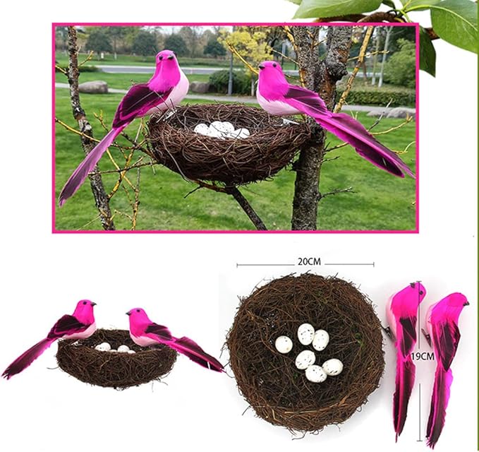 Artificial Bird Nest with Bird and Eggs, Artificial Feathered Birds Nest Eggs Easter Decor Home Ornament for Home Garden Decoration DIY Craft Tree Decoration