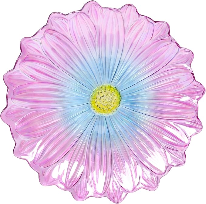 MUMTOP Outdoor Glass Birdbath with Metal Stand for Outside Yard Garden Decor, 18 inch Diameter Pink Bird Baths Bowl for Outdoors, 21 inch Height