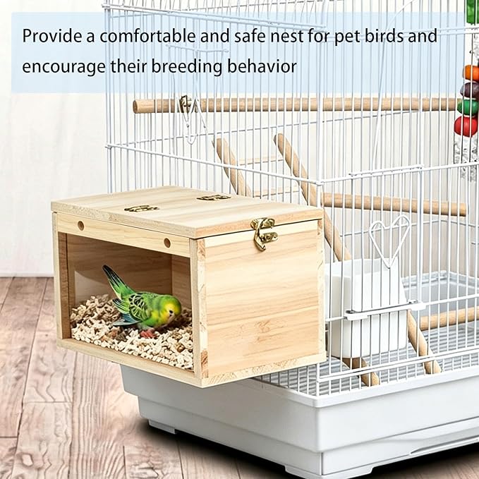 Tfwadmx Parakeet Nesting Box, Transparent Bird Nest Breeding Box, Wood Parrot Nest Box with Perch Bird Cage House for Cockatiel Lovebirds Budagie Canary Finch (M)