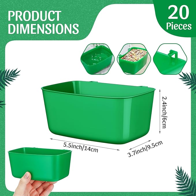 Zhehao 20 Pcs Bird Cage Cups Chicken Feeder Waterer Cups 18 oz Pigeon Feeder Plastic Poultry Wire Cage Hanging Rooster Chicken Water Bowl for Pet Bunny Gamefowl Poultry (Green)