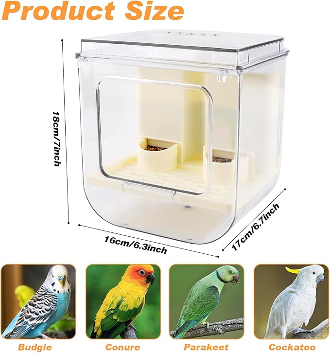 No Mess Automatic Bird Feeder with Hooks Hanging,2 in 1 Bird Bath for Cage,Multifunctional Bird Food Container Bathing Tubs,Parrot Seed Feeders Bird Cage Accessories for Budgies Lovebirds Cockatiels