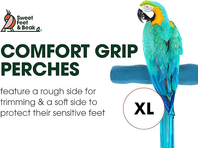 Sweet Feet and Beak Comfort Grip Safety Perch for Bird Cages - Pedicure Perch for Birds to Keep Nails and Beaks in Top Condition - Safe Easy to Install Bird Cage Accessories XL 13.5" - Green