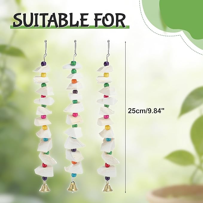 Bird Toys with Cuttlebone, Prevents Destructive Chewing, Grinding Stone for Bird, White, Colorful, 3 Pcs