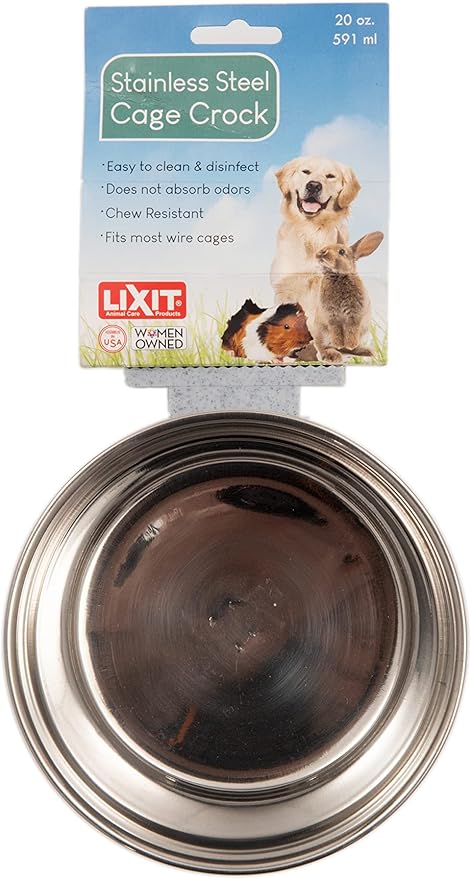 Lixit Quick Lock Cage Bowls for Small Animals and Birds. (20oz, Stainless)