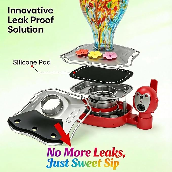 Hummingbird Feeder with Camera, Smart Glass Humming Bird Feeder Camera Solar Powered, AI Identify and Instant Notifications, 2K Live View, Leak-Proof Ant & Bee Proof
