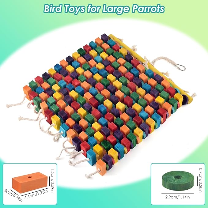 DBNESS 23 Inch Extra Large Bird Toy, 336PCS Colorful Natural Chew Wood Blocks Hanging Parrot Tearing Toys, Birds Cage Accessories for Macaws, Amazon Parrots, African Grey, Cockatoos