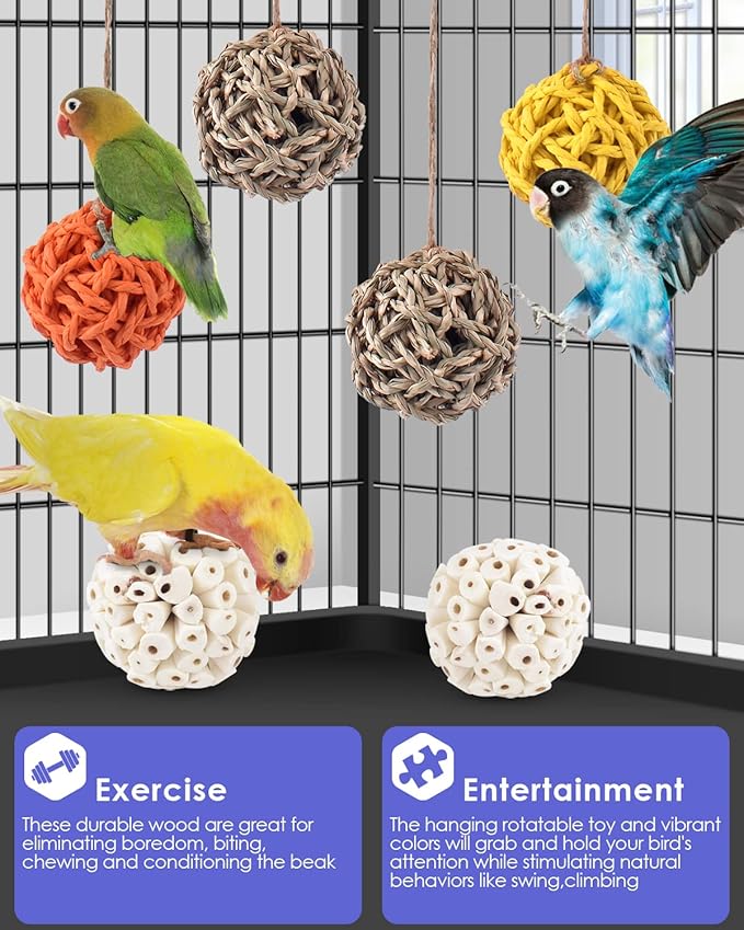 Bissap 6PCS Small Parrot Chew Toys, Sola Balls Conure Chewing Foraging Toys Colorful Bird Foot Balls for Cockatiels Cockatoos Parakeets Love Birds Small Parrot Cage Bite Toys