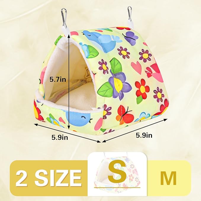 Bird Bed for Cage Warm Winter Nest Hammock with Hanging Hook Cage Accessories for Small Birds Parakeets Cockatiels Love Birds Cockatiels Conures Hamster (Yellow, S)
