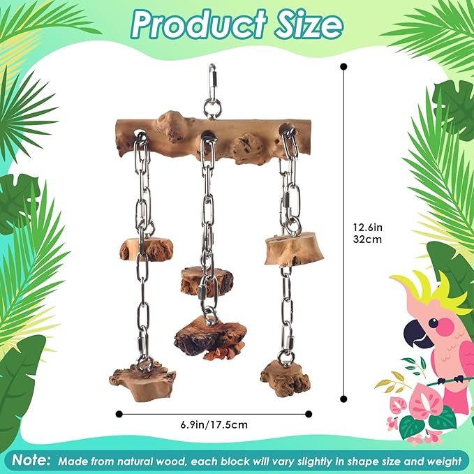 DBNESS Bird Toys for Parrots, Durable Wooden Hardwood Blocks with Stainless Steel Hanging Natural Chew Toy for Macaws African Greys Amazon Cockatoos Medium Large Parrot Similar Sized Pet Parrot